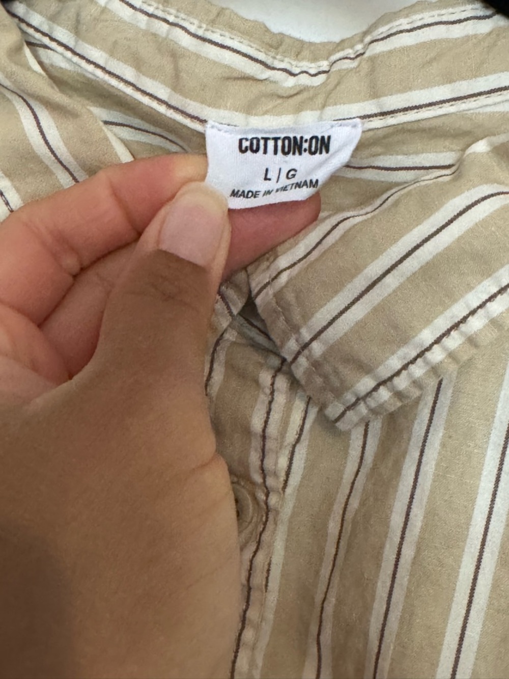 Cotton On Beige and White Striped Button-Up Shirt - Picture 3 of 5